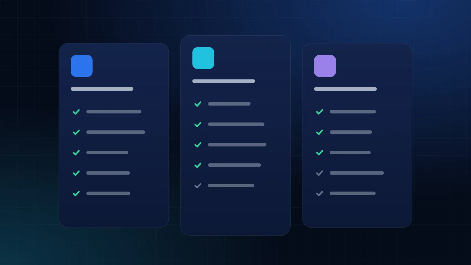 ERP dashboard-style illustration comparing three columns labelled standard, customized and custom-built ERP, with module blocks, extension layers and integration connectors