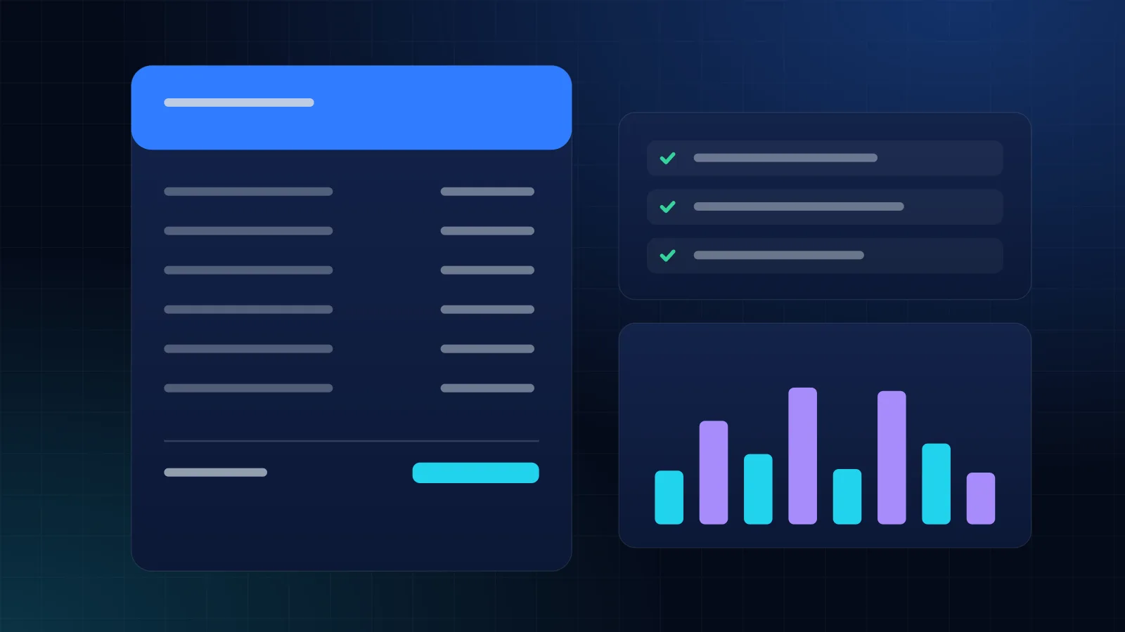 ERP dashboard illustration showing a GST compliance panel with CGST, SGST and IGST split, GSTR-2B match status bars and a multi-GSTIN state selector