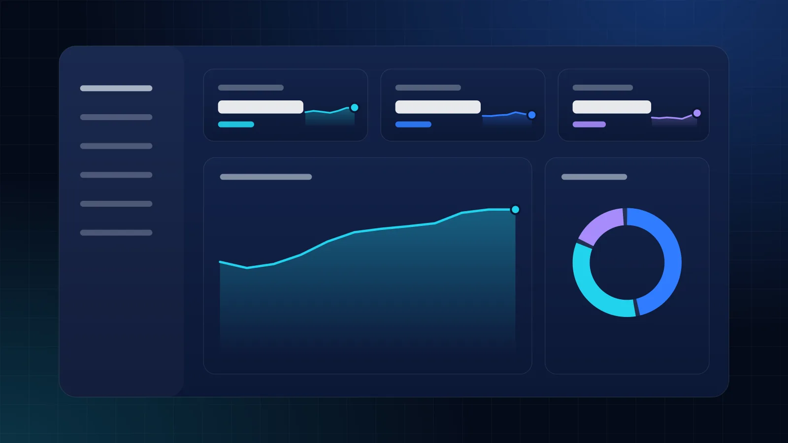 ERP dashboard illustration connecting finance, sales, inventory and production modules to a single central database